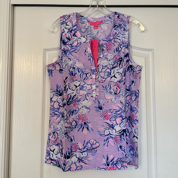 Lilly Pulitzer Tops - Lilly Pulitzer Purple Essie Top Trunks In The Air Size M NWT